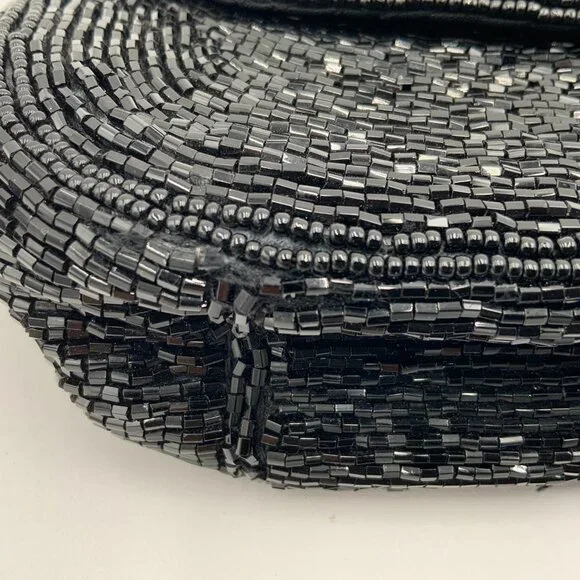 Elegant Vintage Black Beaded Evening Bag Clutch Handbag Marshall Fields - Picture 8 of 12